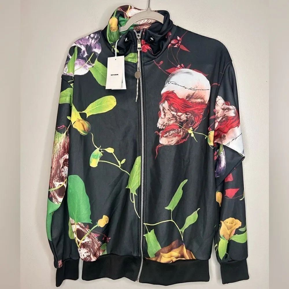 Takeshy Kurosawa Skullrose Floral Sweatshirt Bomber Jacket NWT